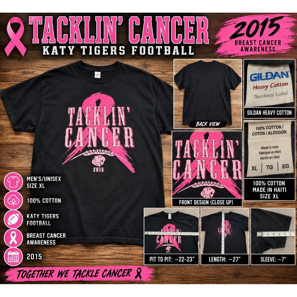 Gildan Katy Tigers Football Tacklin Cancer Breast Cancer Awareness Shirt XL